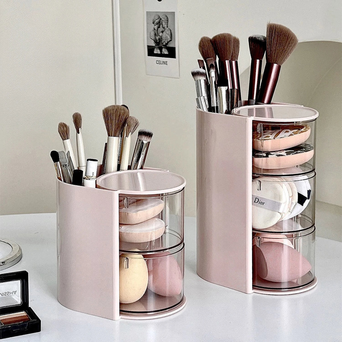Rotating Beauty Egg & Cushion Organizer – Bathroom Makeup Display Case