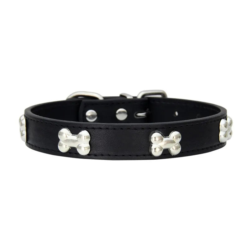 Leather Dog Collar – Durable Bone-Shape Buckle for Small Dogs & Cats