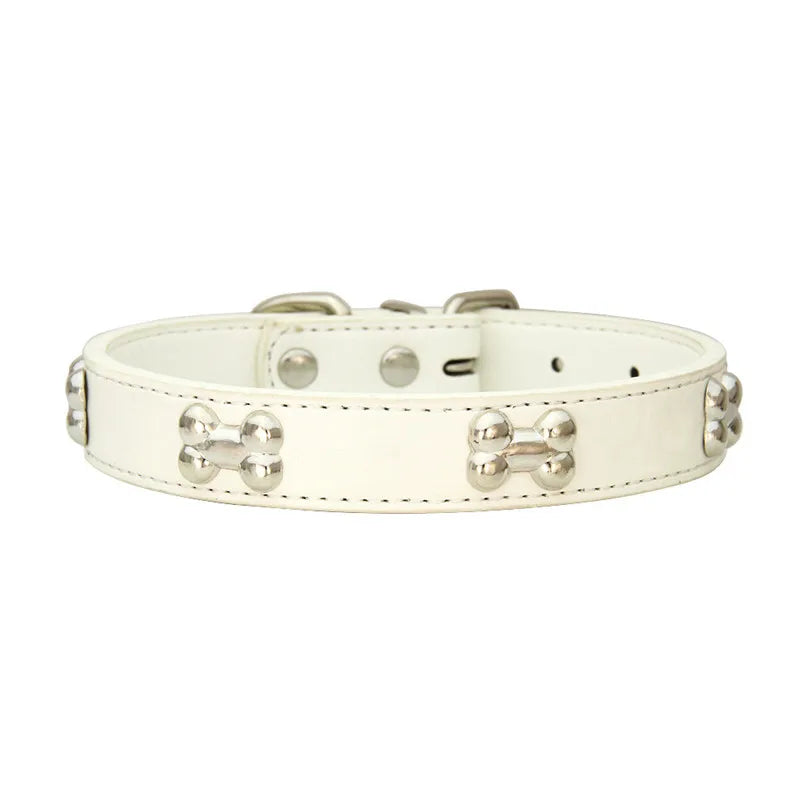 Leather Dog Collar – Durable Bone-Shape Buckle for Small Dogs & Cats