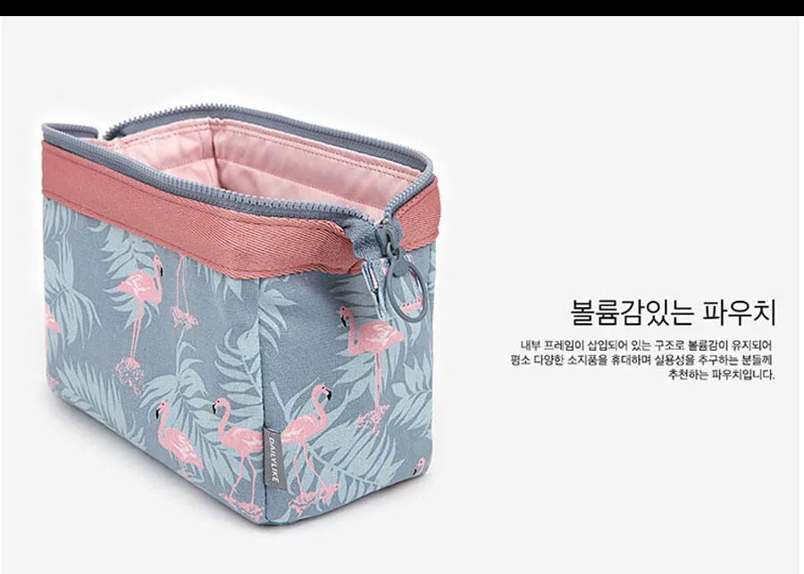 Flamingo Print Cosmetic Bag – Waterproof Canvas Travel Makeup & Toiletry Organizer