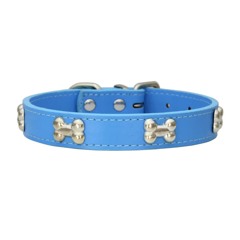 Leather Dog Collar – Durable Bone-Shape Buckle for Small Dogs & Cats