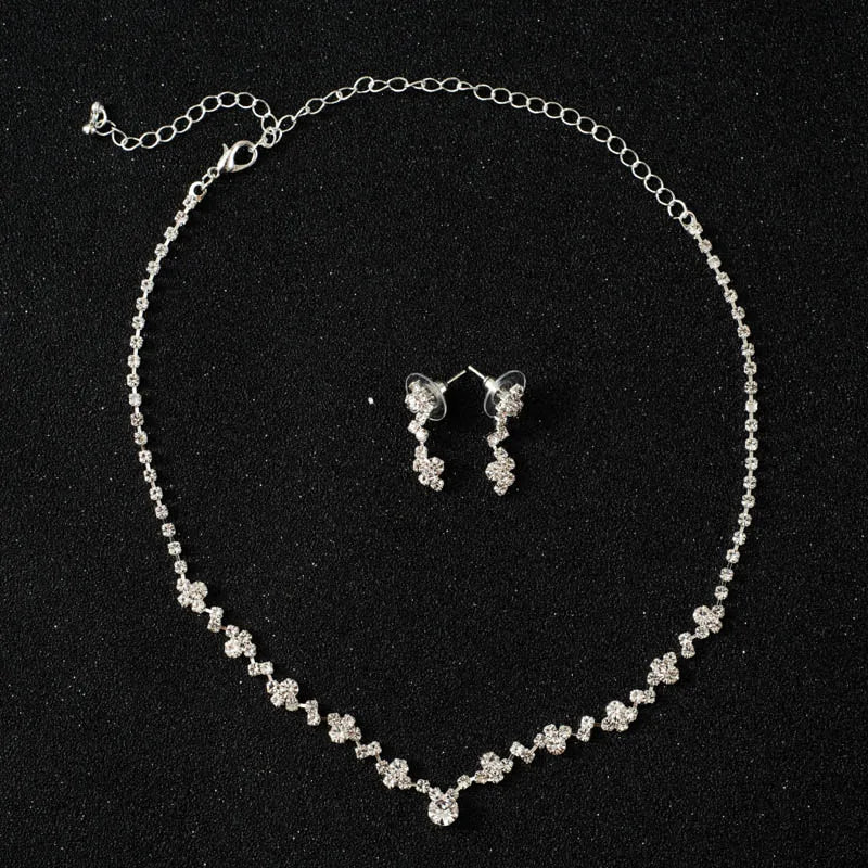 Rhinestone Necklace & Earrings Set – Geometric Zinc Alloy | Women's Bridal & Wedding Jewelry