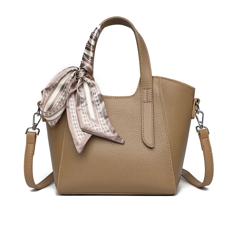 Women's Vegan Leather Tote Handbag – Silk Scarf Detail | 4 Colors