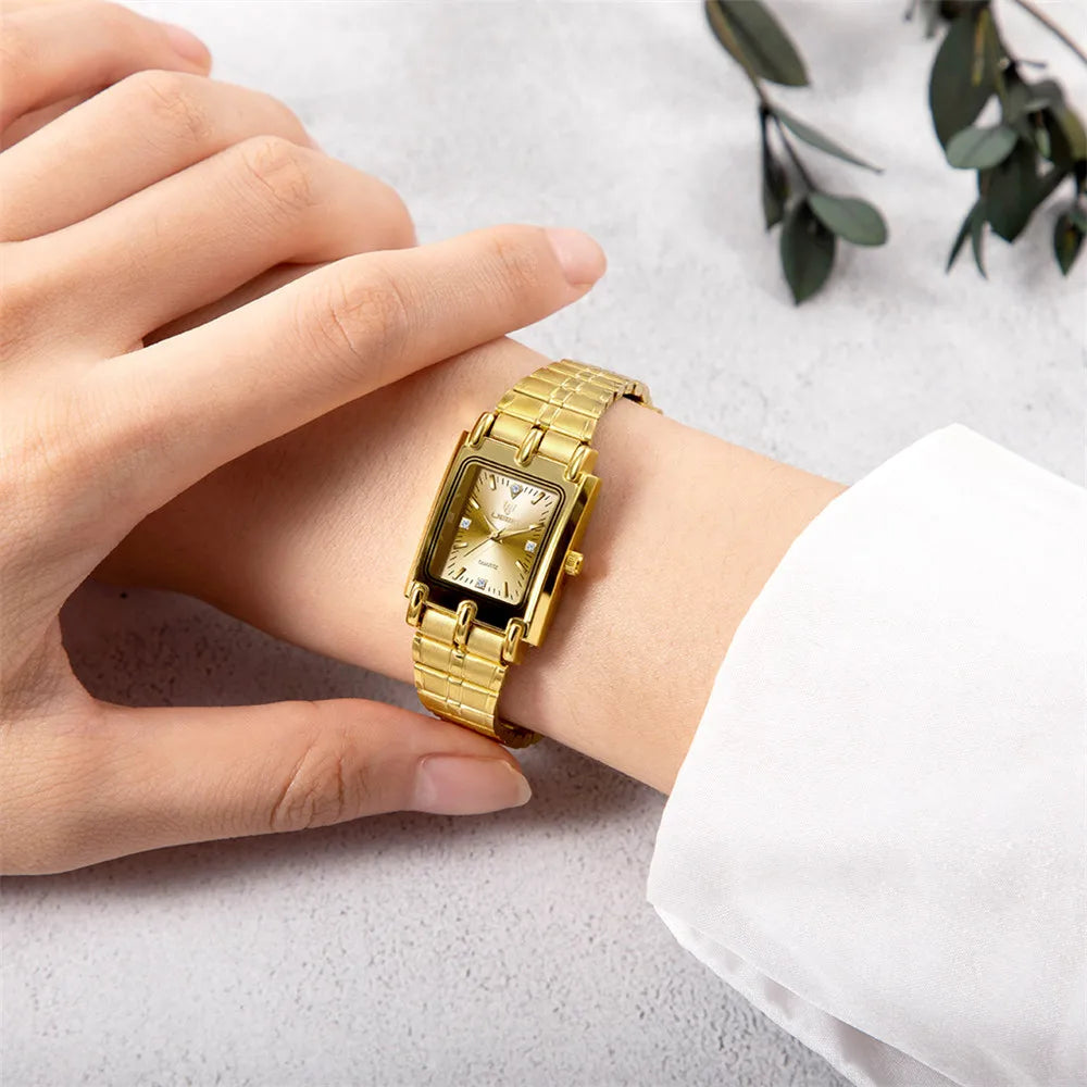 Luxury Gold Steel Bracelet Watch – Quartz Wristwatch for Men & Women