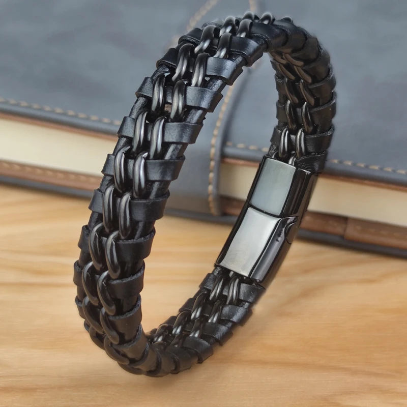 Genuine Leather Magnetic Bracelet — Stainless Steel Clasp