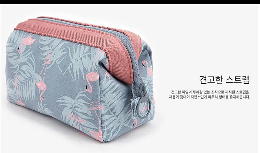 Flamingo Print Cosmetic Bag – Waterproof Canvas Travel Makeup & Toiletry Organizer