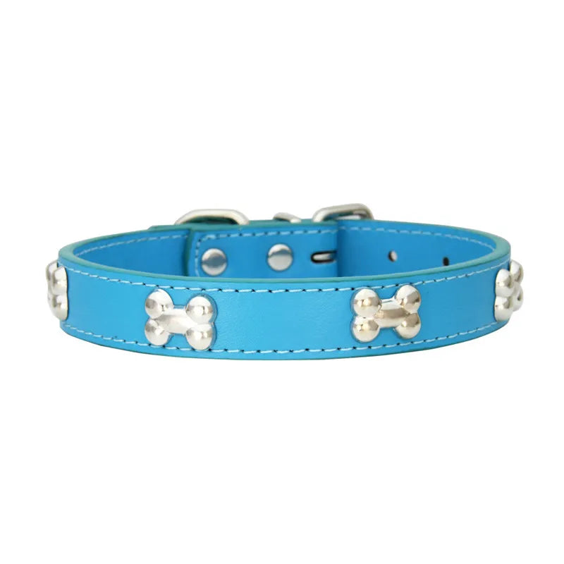 Leather Dog Collar – Durable Bone-Shape Buckle for Small Dogs & Cats