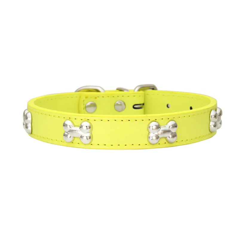 Leather Dog Collar – Durable Bone-Shape Buckle for Small Dogs & Cats