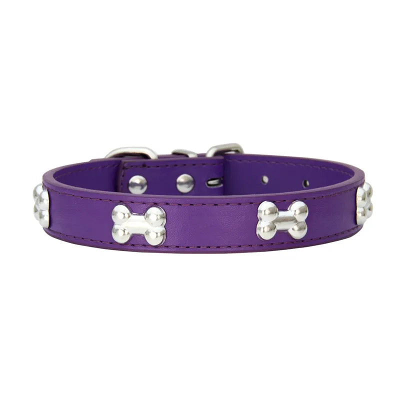 Leather Dog Collar – Durable Bone-Shape Buckle for Small Dogs & Cats