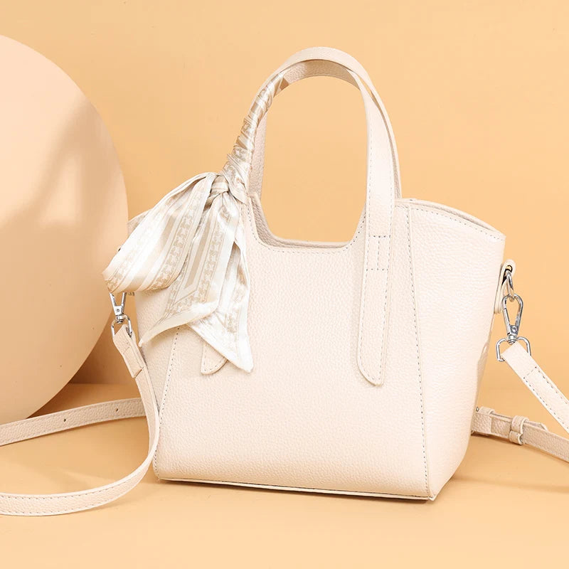 Women's Vegan Leather Tote Handbag – Silk Scarf Detail | 4 Colors