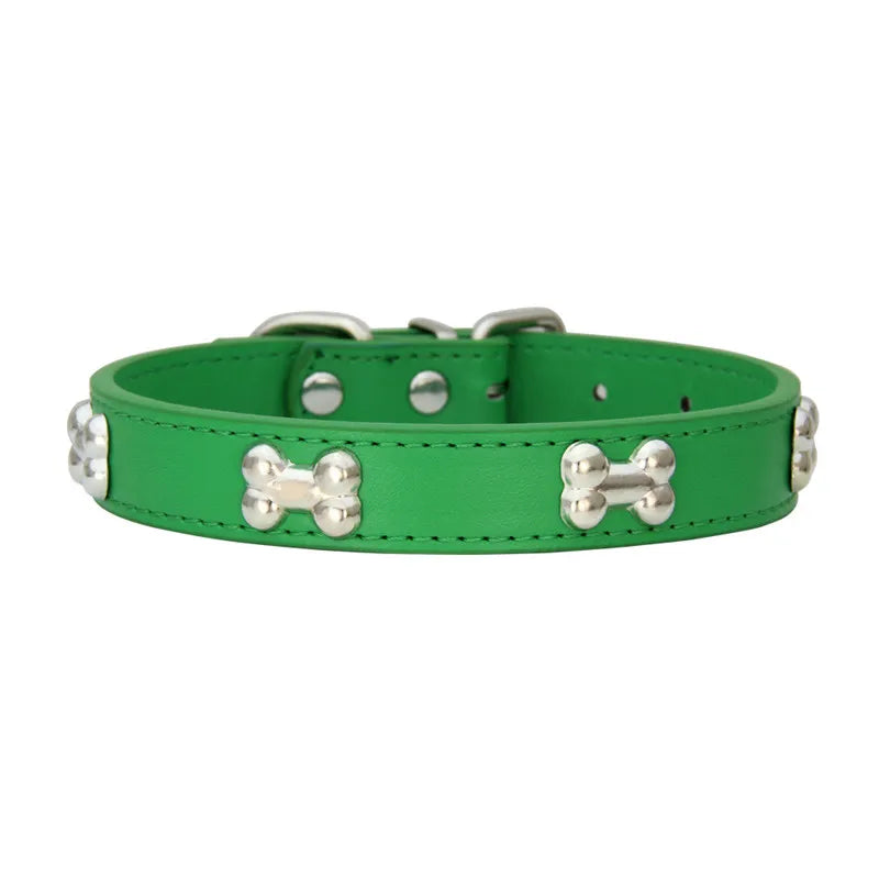Leather Dog Collar – Durable Bone-Shape Buckle for Small Dogs & Cats