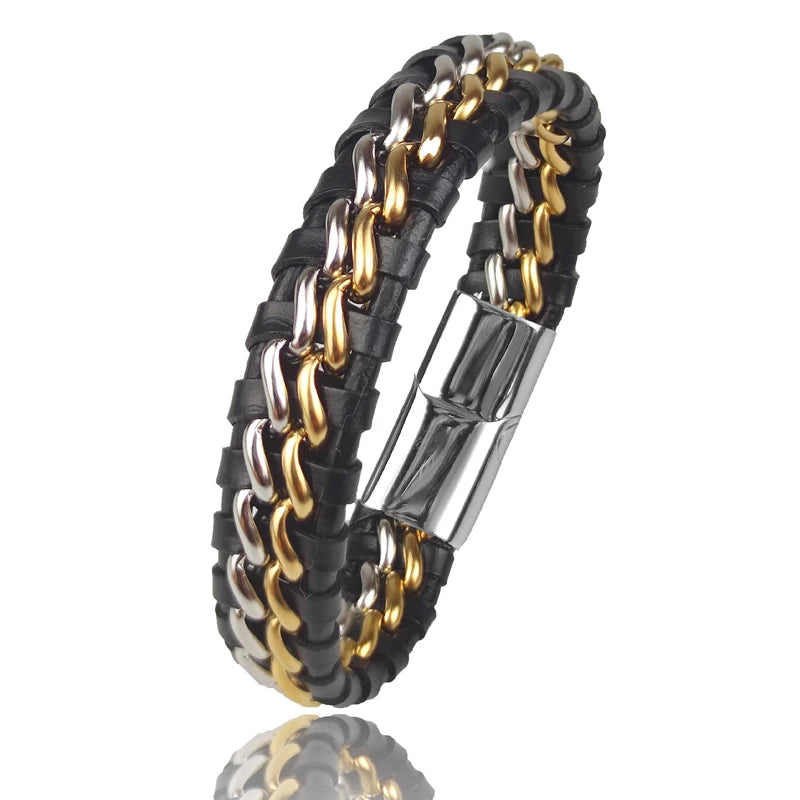 Genuine Leather Magnetic Bracelet — Stainless Steel Clasp