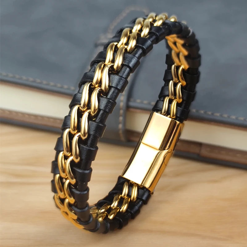 Genuine Leather Magnetic Bracelet — Stainless Steel Clasp