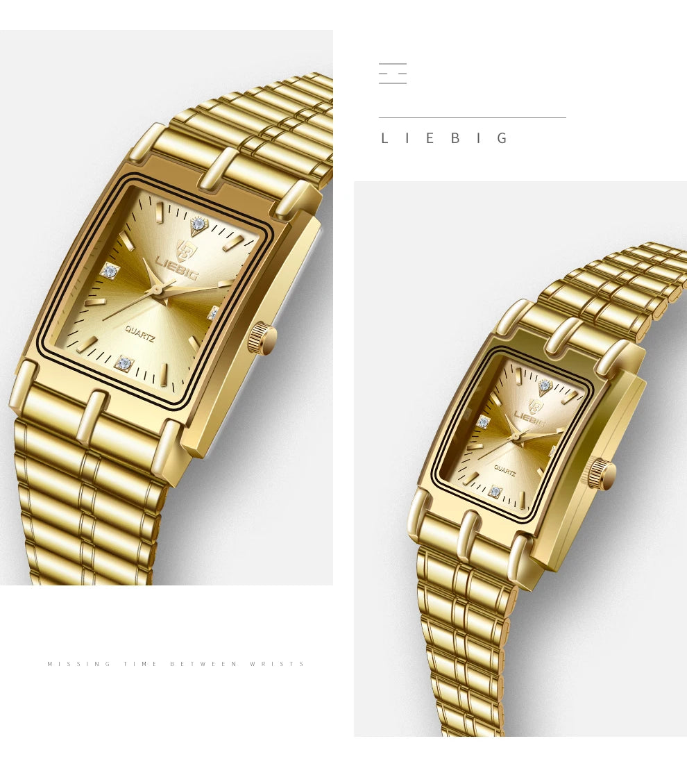 Luxury Gold Steel Bracelet Watch – Quartz Wristwatch for Men & Women