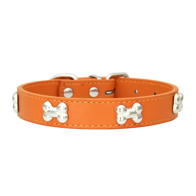 Leather Dog Collar – Durable Bone-Shape Buckle for Small Dogs & Cats