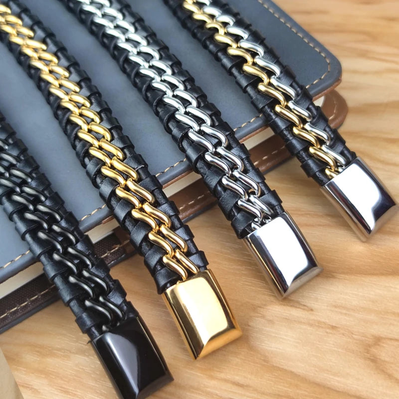 Genuine Leather Magnetic Bracelet — Stainless Steel Clasp