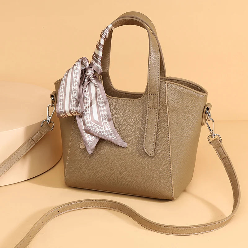 Women's Vegan Leather Tote Handbag – Silk Scarf Detail | 4 Colors