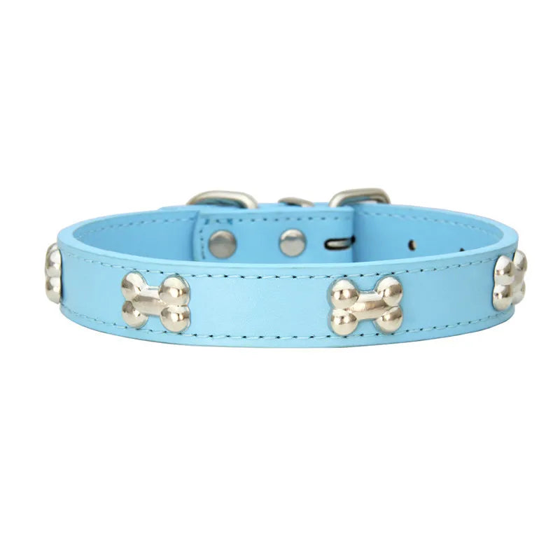 Leather Dog Collar – Durable Bone-Shape Buckle for Small Dogs & Cats
