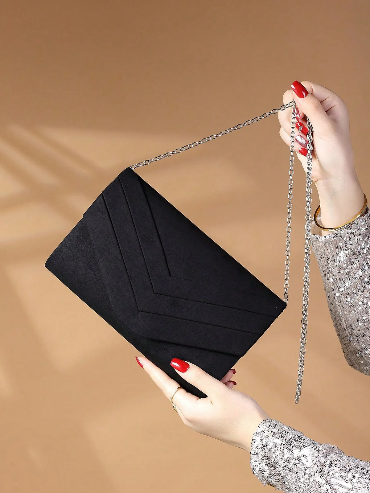 Women's Evening Clutch – Metal Trim & Chain | Square Design
