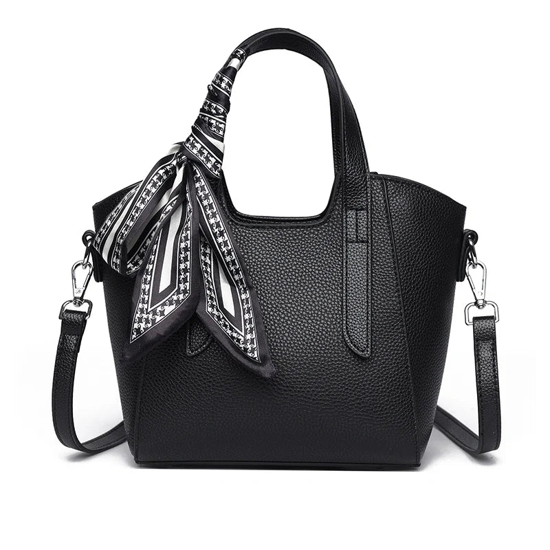 Women's Vegan Leather Tote Handbag – Silk Scarf Detail | 4 Colors