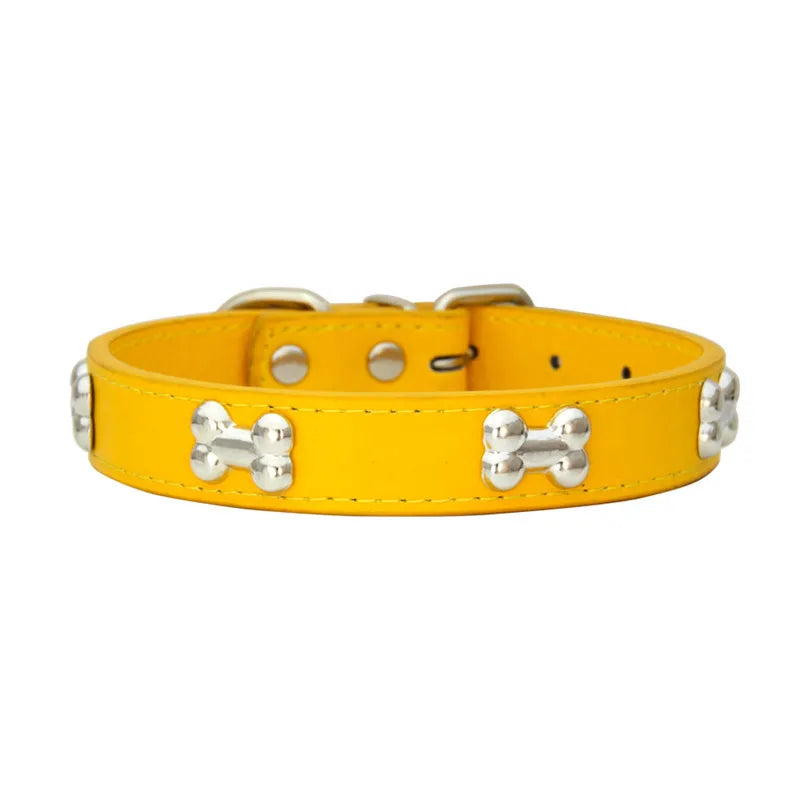 Leather Dog Collar – Durable Bone-Shape Buckle for Small Dogs & Cats