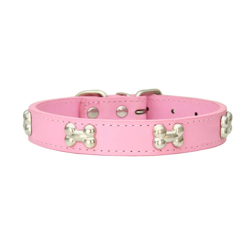 Leather Dog Collar – Durable Bone-Shape Buckle for Small Dogs & Cats