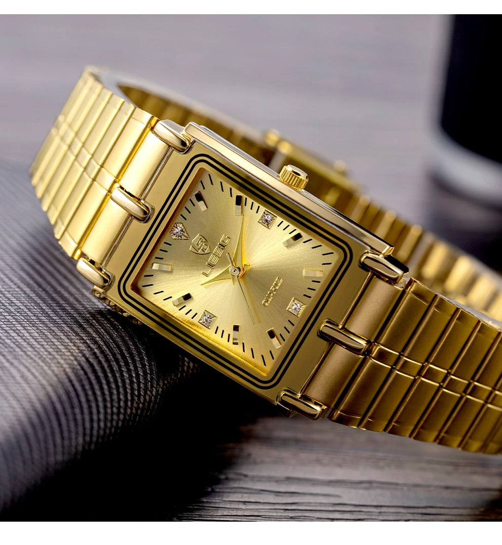 Luxury Gold Steel Bracelet Watch – Quartz Wristwatch for Men & Women