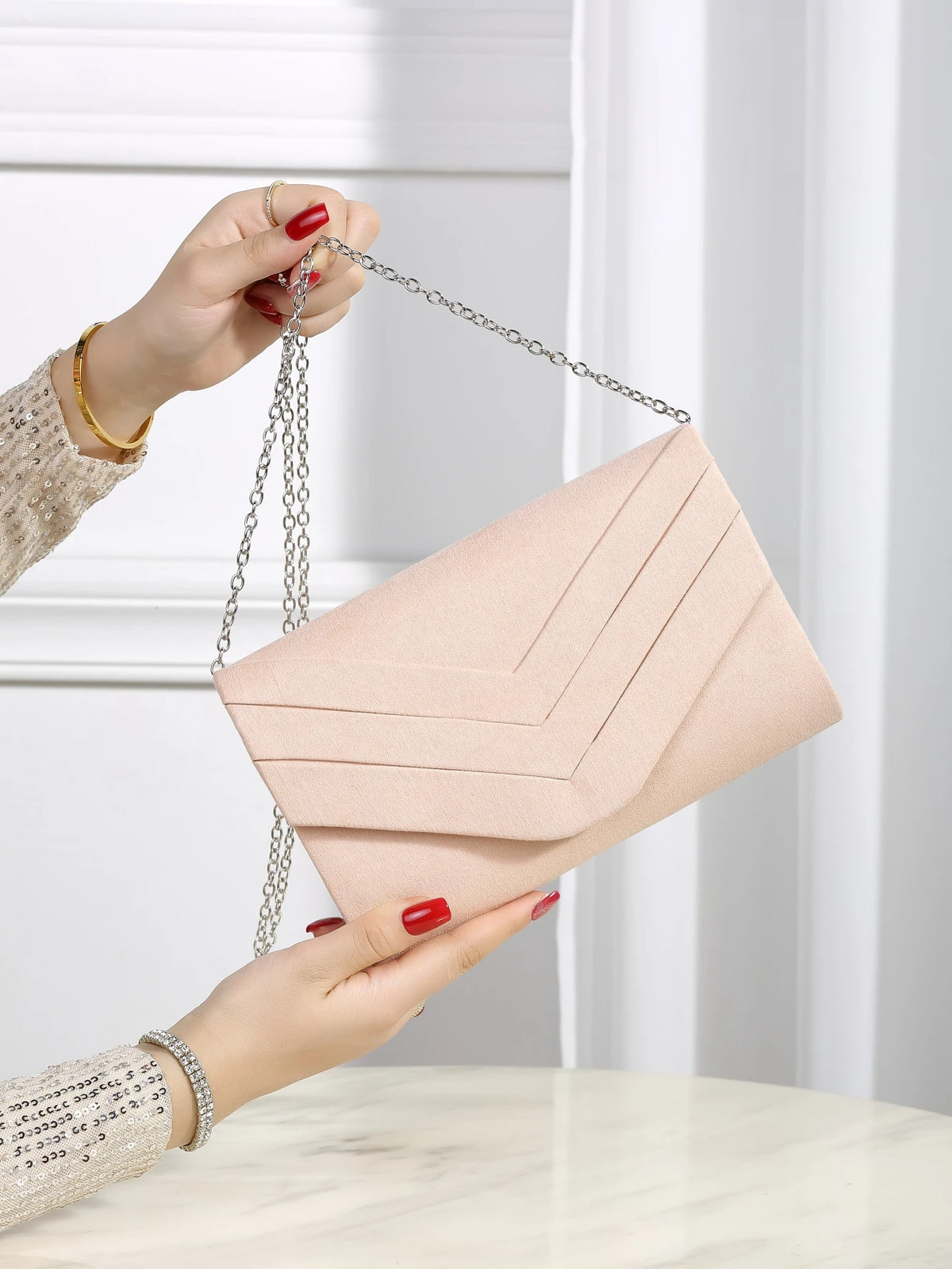 Women's Evening Clutch – Metal Trim & Chain | Square Design