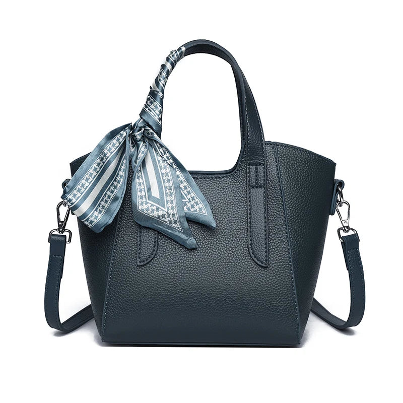 Women's Vegan Leather Tote Handbag – Silk Scarf Detail | 4 Colors