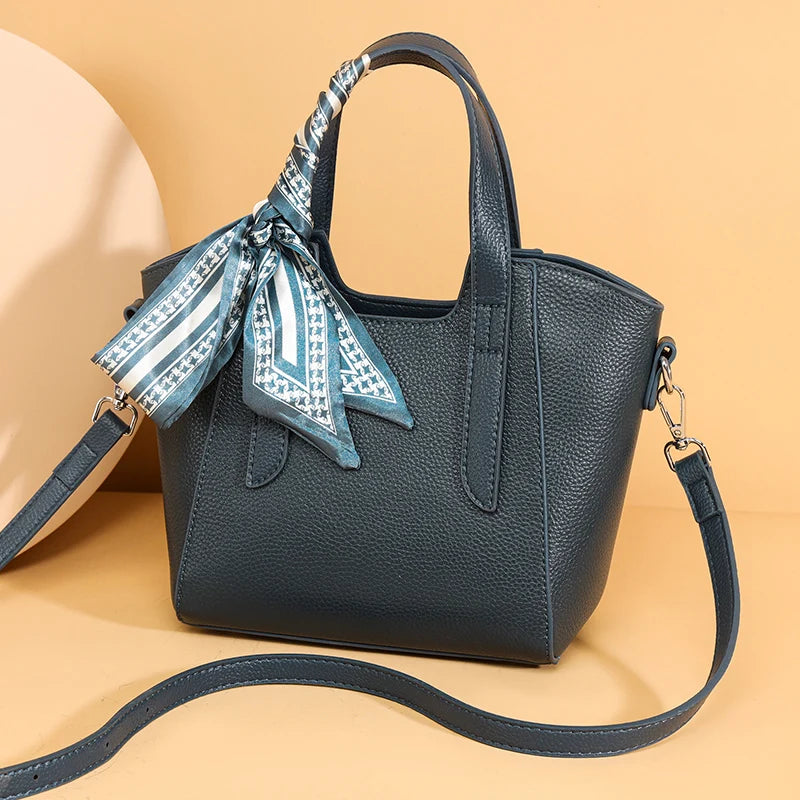 Women's Vegan Leather Tote Handbag – Silk Scarf Detail | 4 Colors
