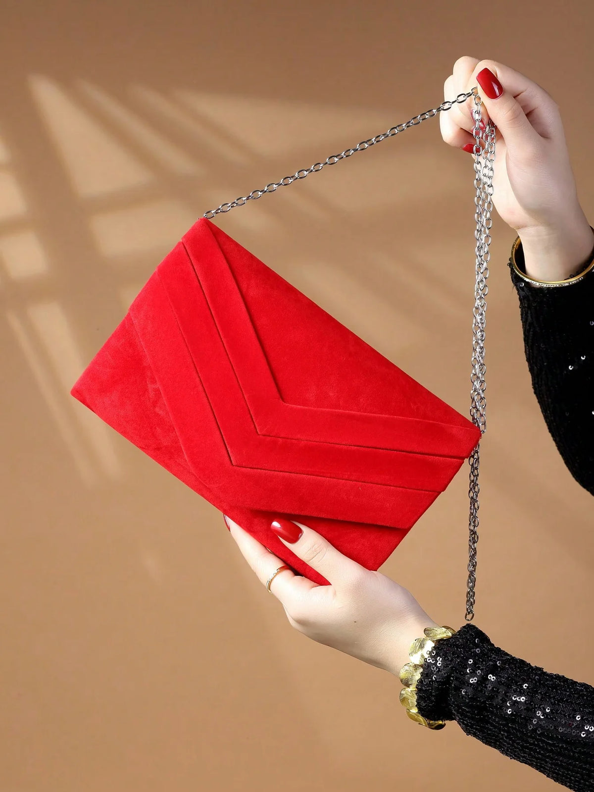 Women's Evening Clutch – Metal Trim & Chain | Square Design