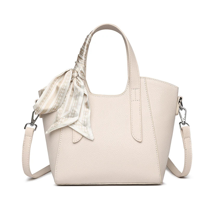 Women's Vegan Leather Tote Handbag – Silk Scarf Detail | 4 Colors