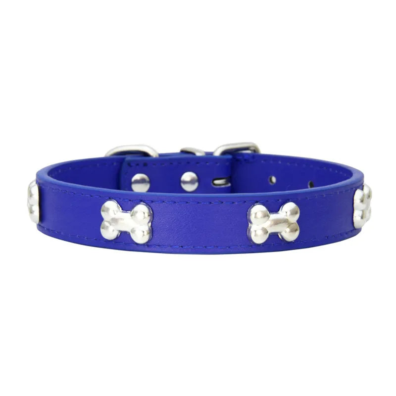 Leather Dog Collar – Durable Bone-Shape Buckle for Small Dogs & Cats