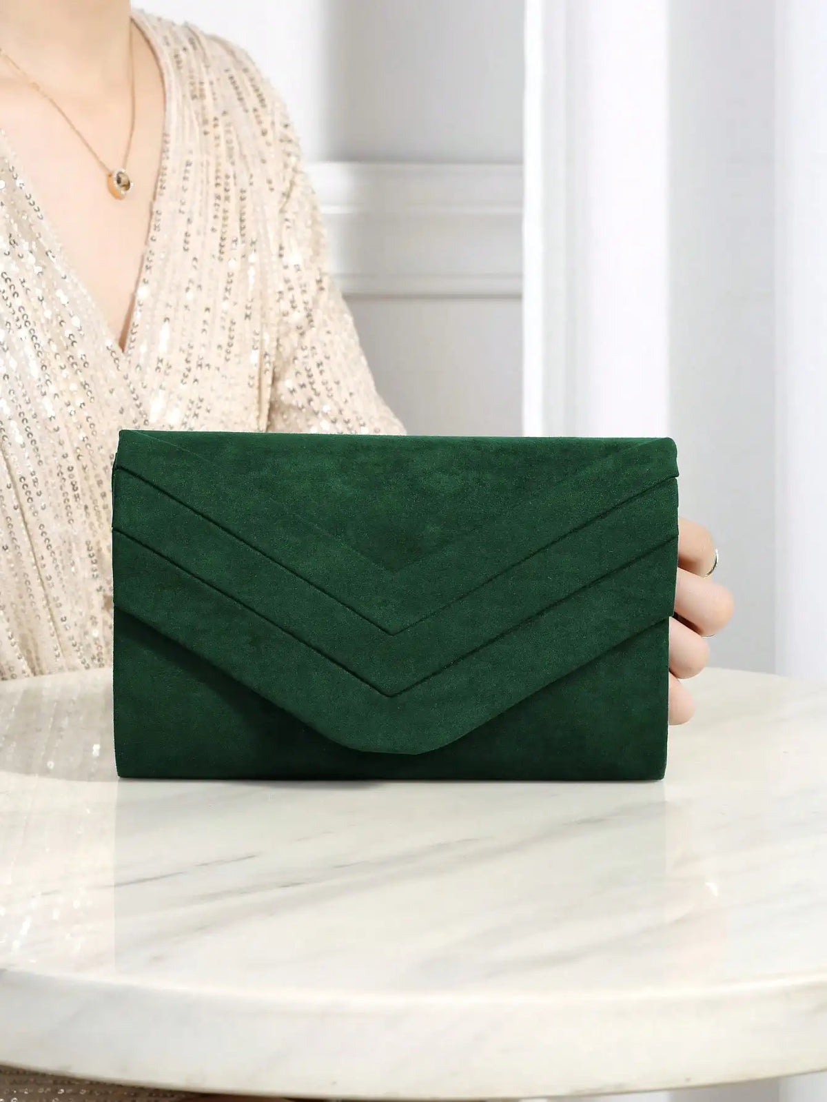 Women's Evening Clutch – Metal Trim & Chain | Square Design