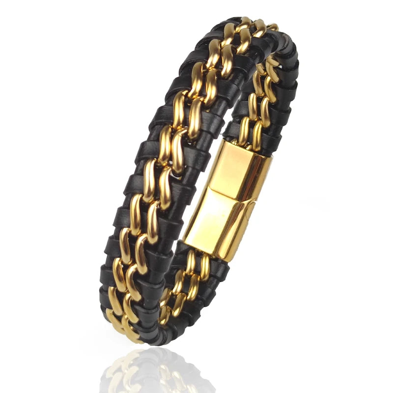 Genuine Leather Magnetic Bracelet — Stainless Steel Clasp