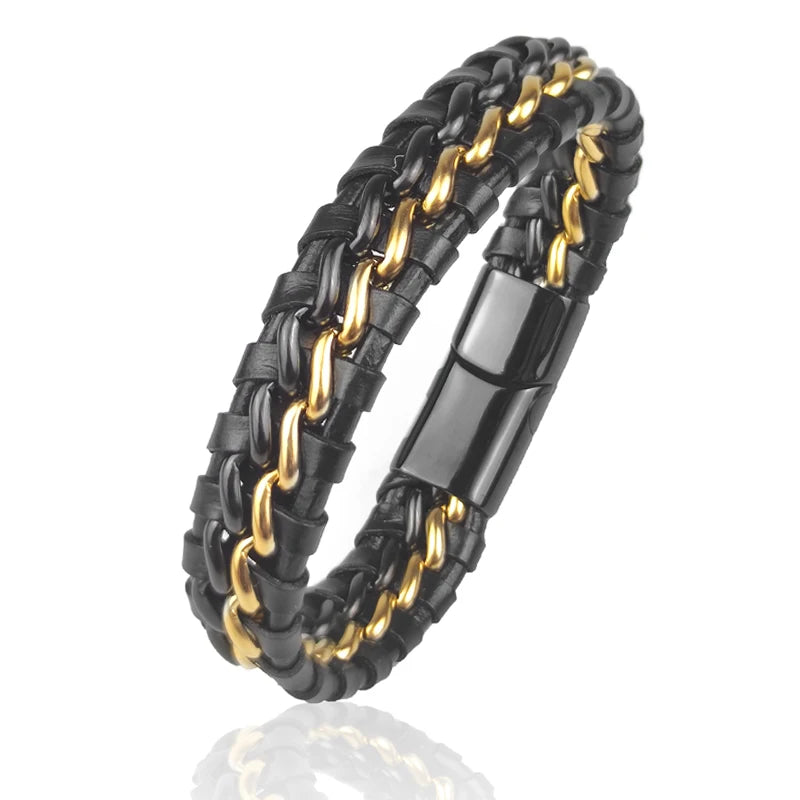 Genuine Leather Magnetic Bracelet — Stainless Steel Clasp