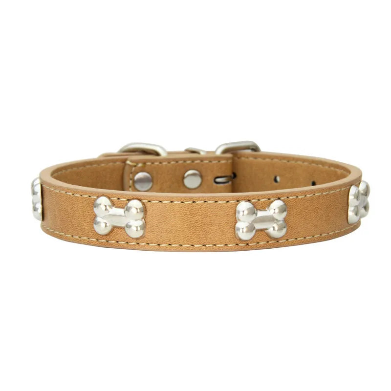 Leather Dog Collar – Durable Bone-Shape Buckle for Small Dogs & Cats