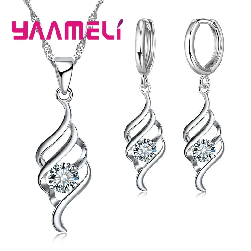 Sterling Silver Necklace & Hoop Earring Set