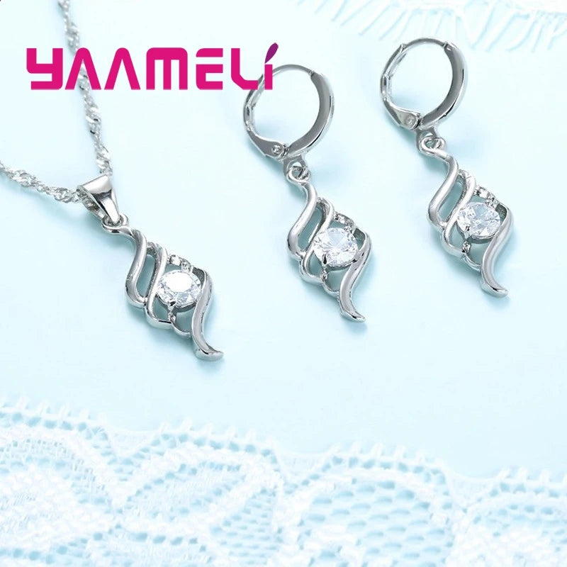 Sterling Silver Necklace & Hoop Earring Set