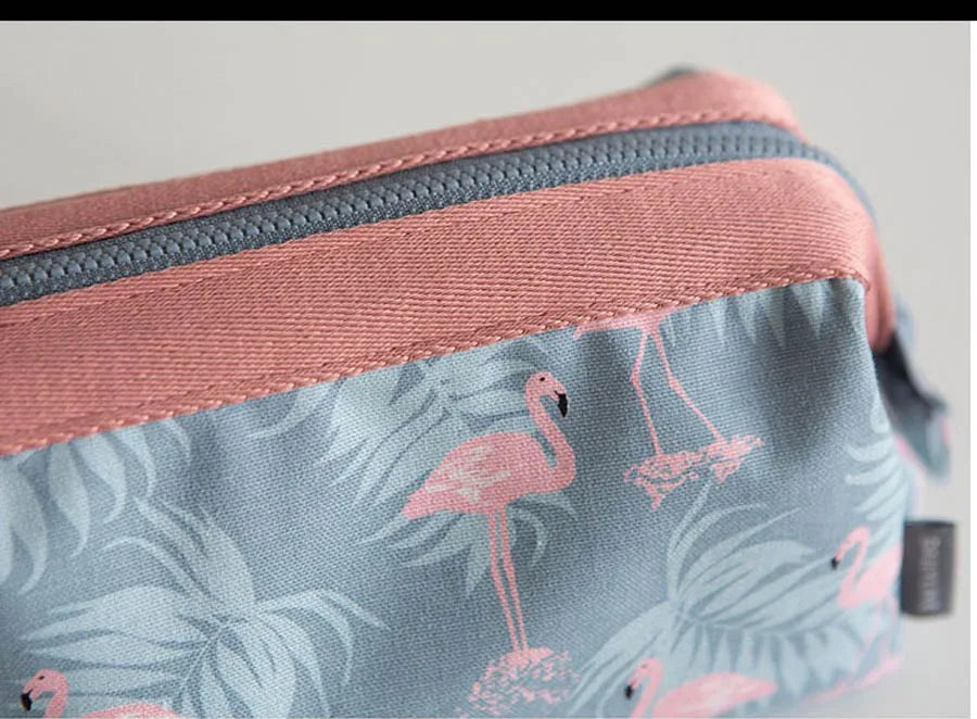 Flamingo Print Cosmetic Bag – Waterproof Canvas Travel Makeup & Toiletry Organizer