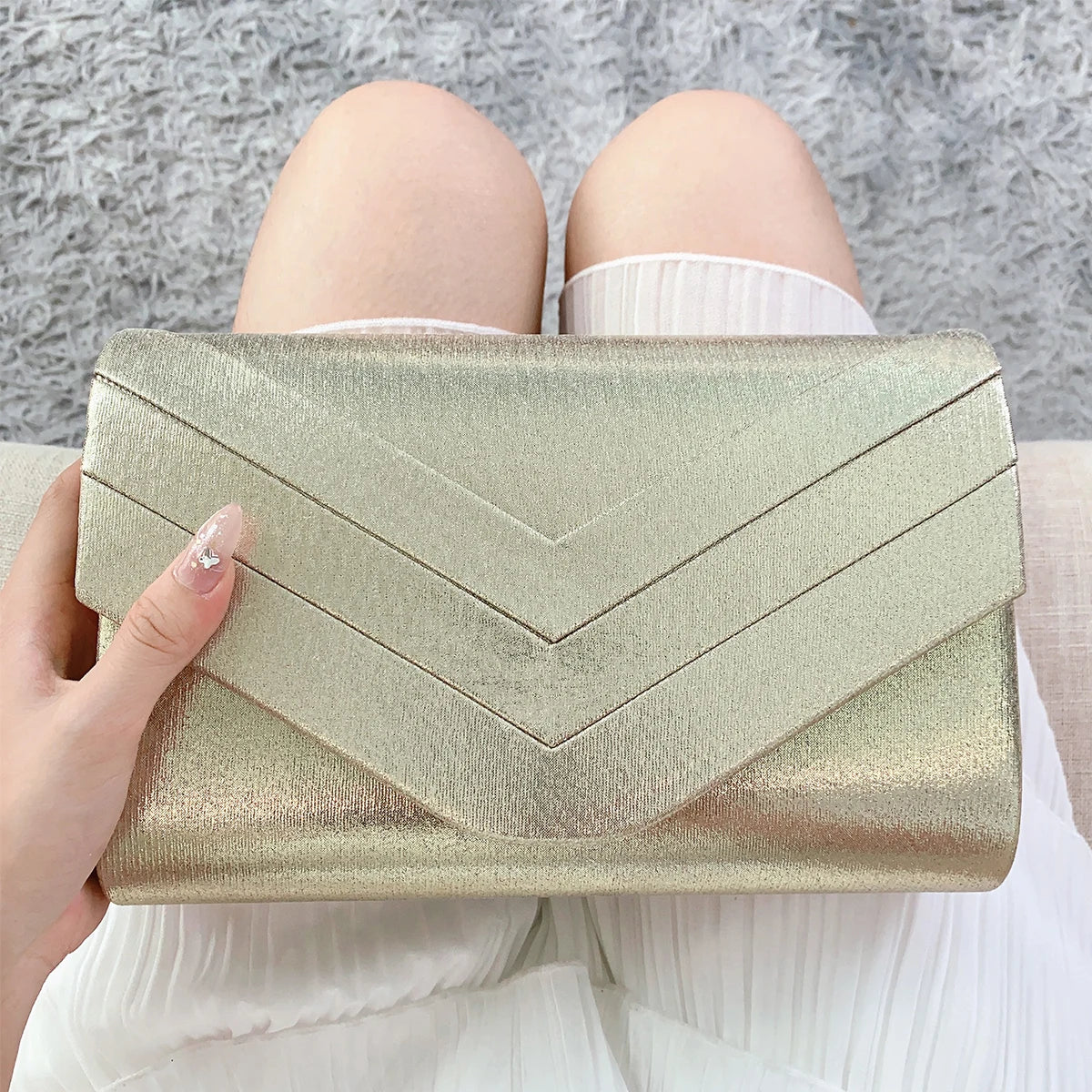Women's Evening Clutch – Metal Trim & Chain | Square Design