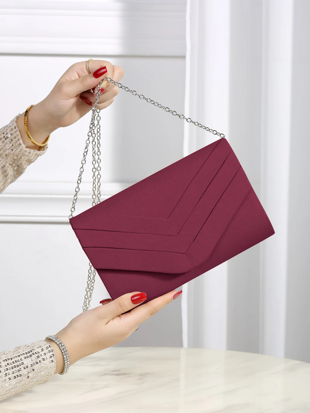 Women's Evening Clutch – Metal Trim & Chain | Square Design