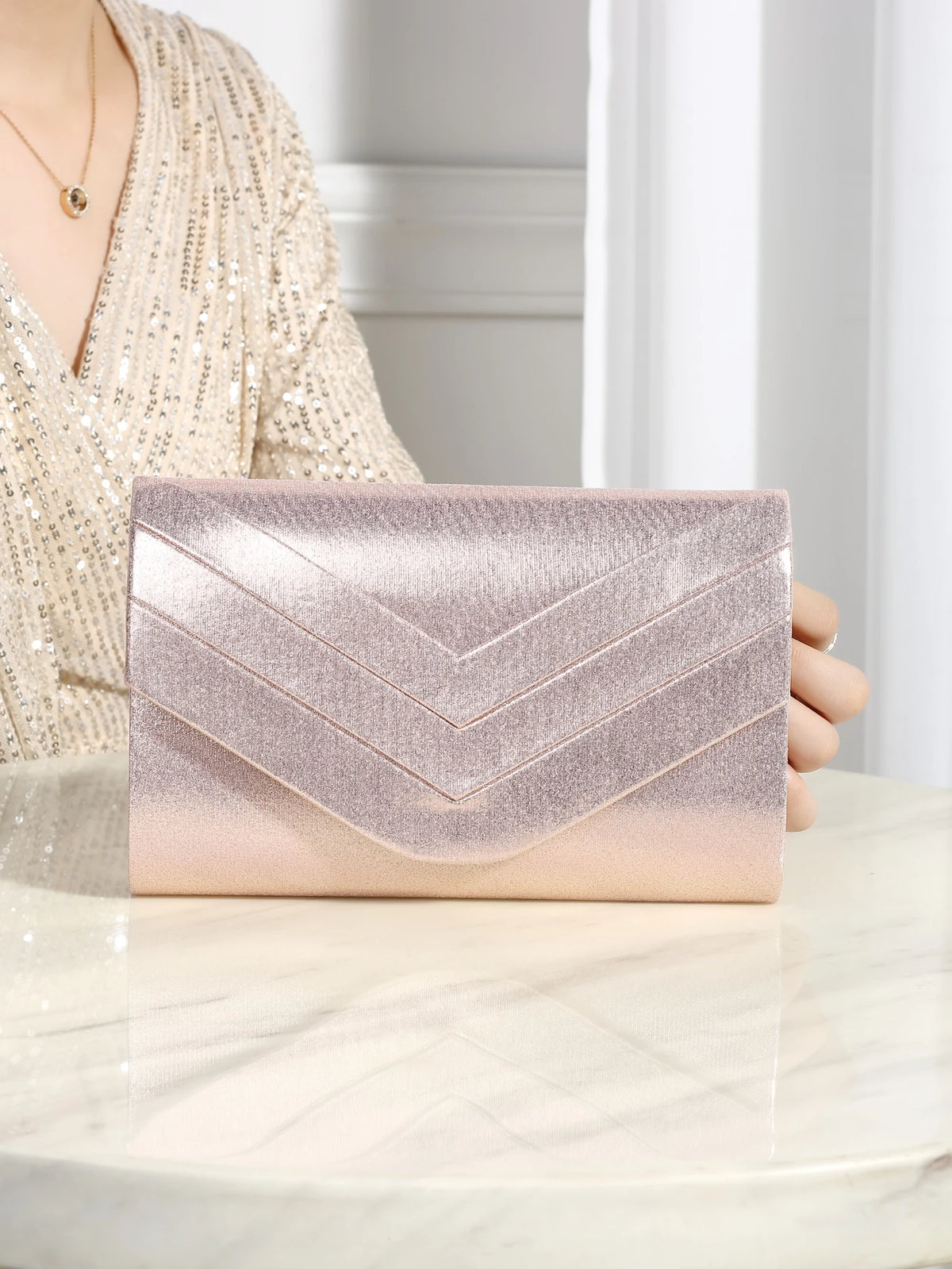 Women's Evening Clutch – Metal Trim & Chain | Square Design