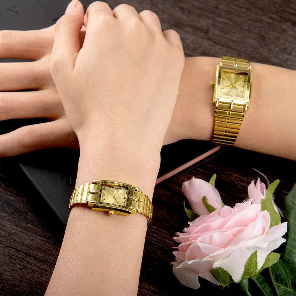 Luxury Gold Steel Bracelet Watch – Quartz Wristwatch for Men & Women