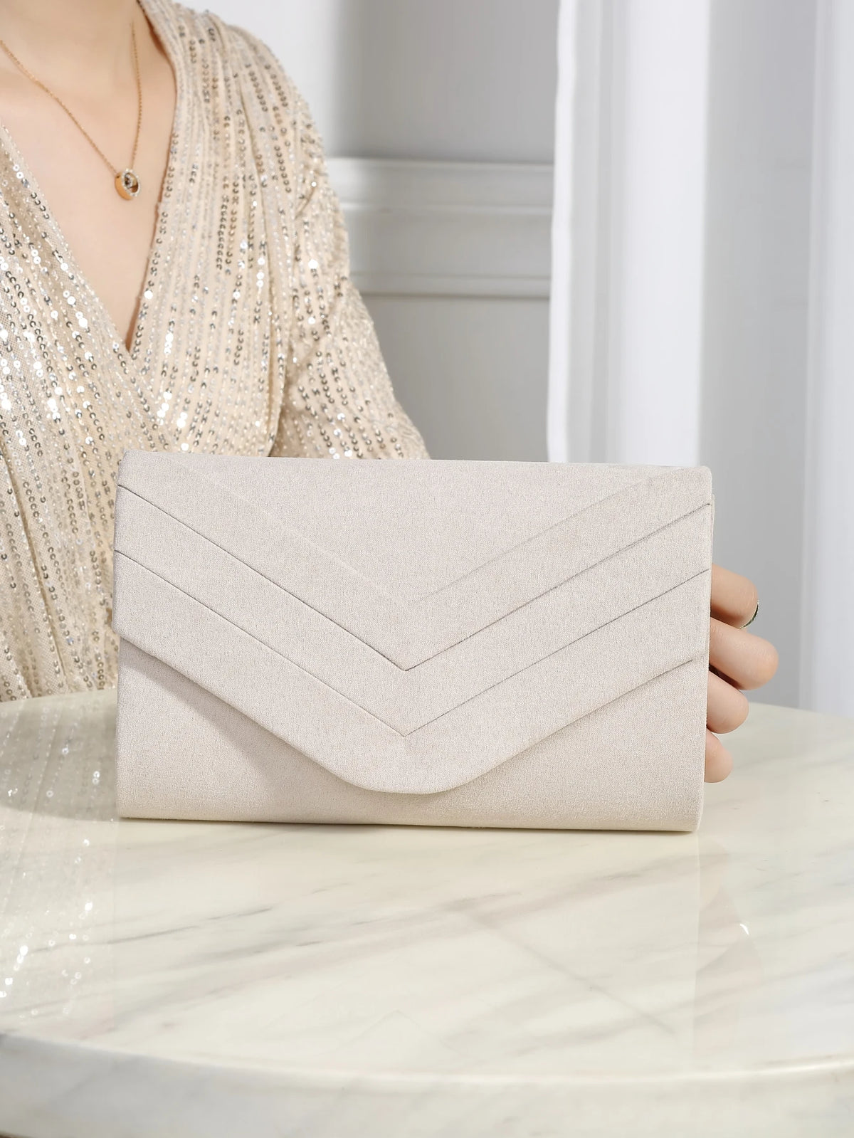 Women's Evening Clutch – Metal Trim & Chain | Square Design