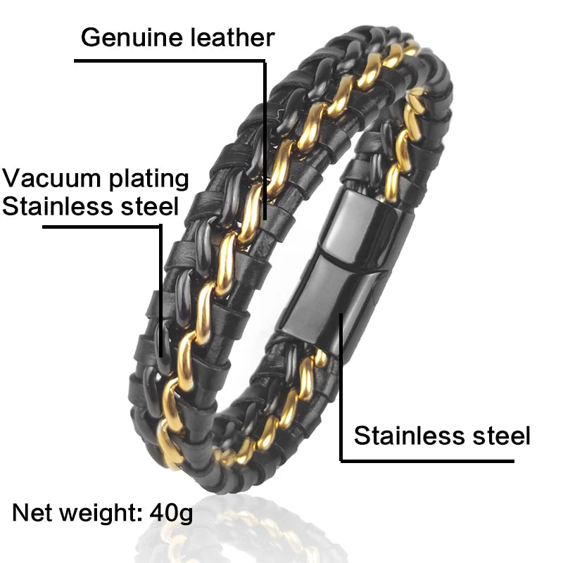 Genuine Leather Magnetic Bracelet — Stainless Steel Clasp