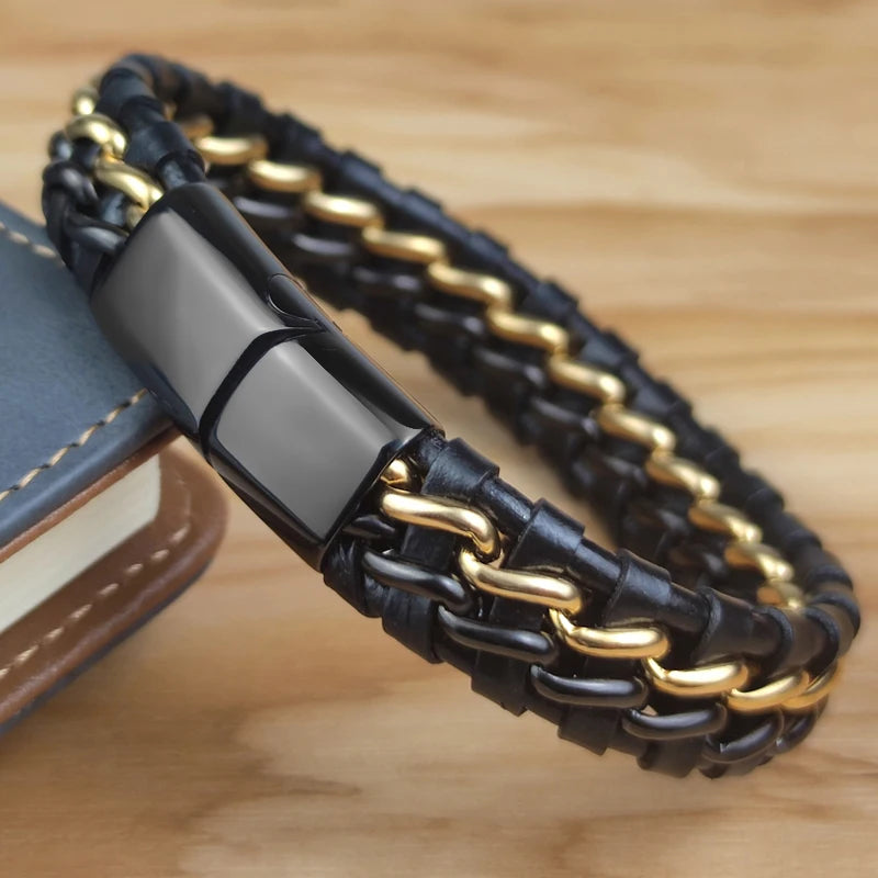 Genuine Leather Magnetic Bracelet — Stainless Steel Clasp