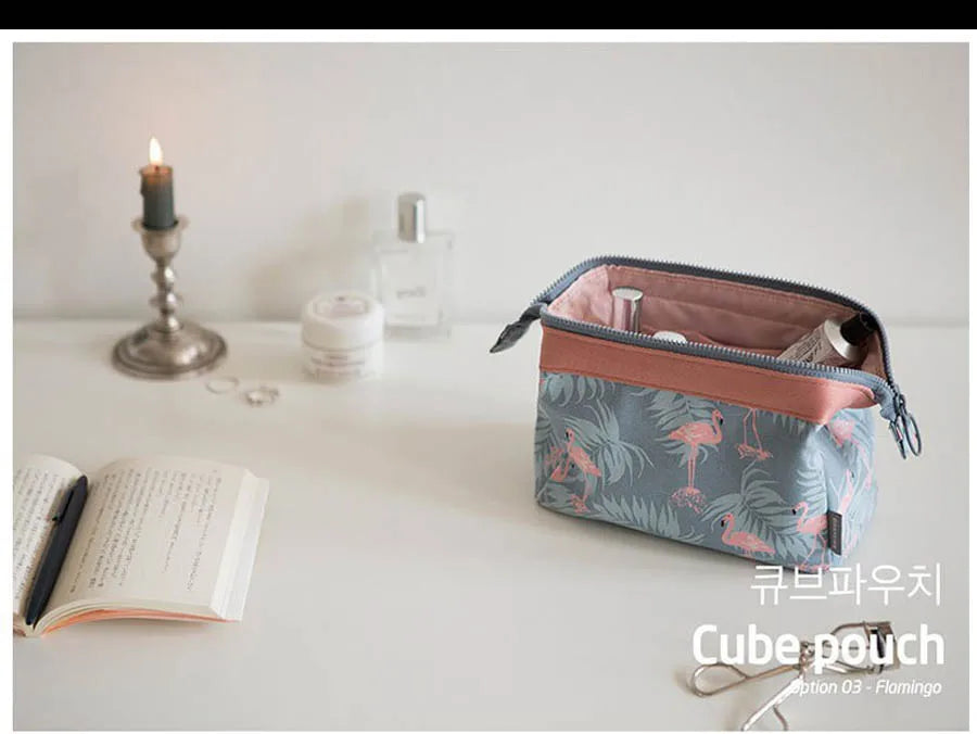 Flamingo Print Cosmetic Bag – Waterproof Canvas Travel Makeup & Toiletry Organizer