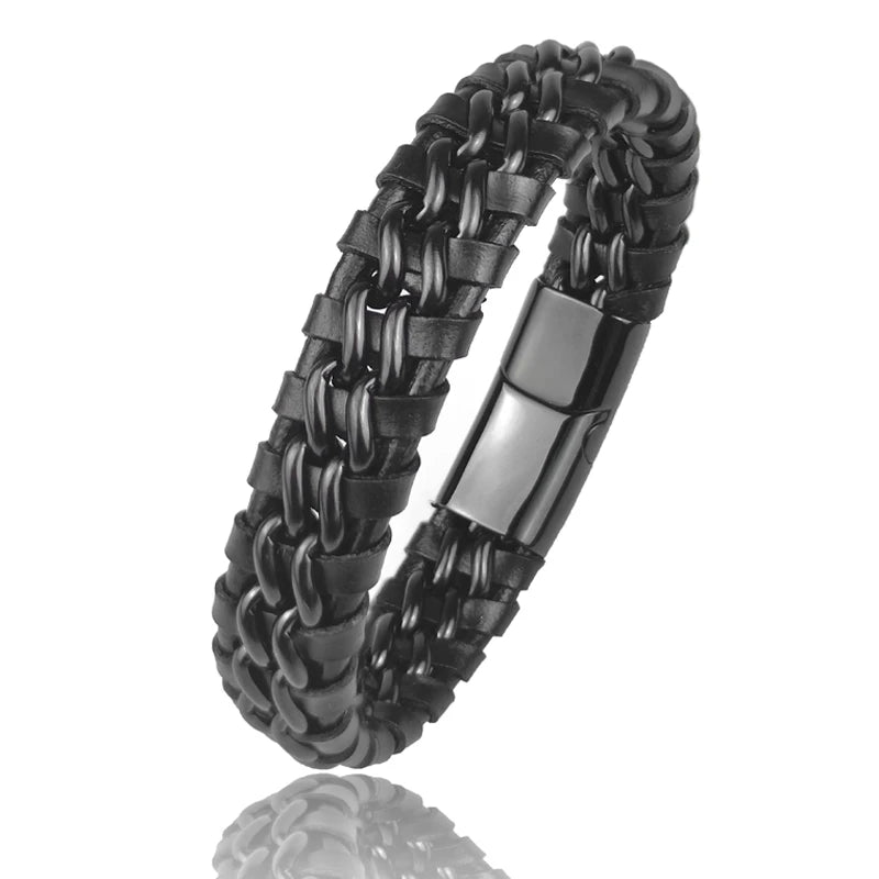 Genuine Leather Magnetic Bracelet — Stainless Steel Clasp