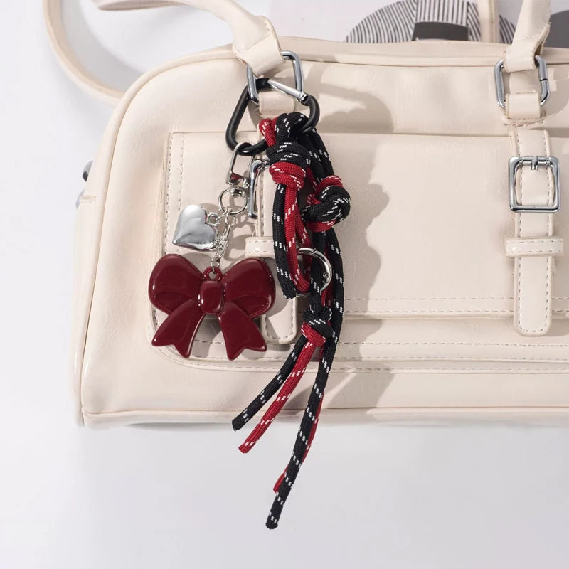 Leather Braided Bag Charm – Mini Bow Pendant for Handbags, Keys & Phone